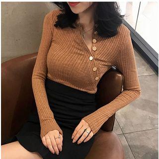 Button-neck Long-sleeve T-shirt