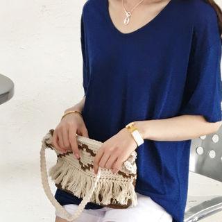 Linen Blend Scoop-neck T-shirt