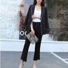 Set: Double-breasted Contrast Trim Blazer + Cropped Dress Pants
