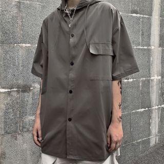 Flap-pocket Hooded Short-sleeve Shirt