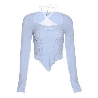 Asymmetrical Hem Long-sleeve Crop Top