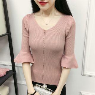 Ruffle 3/4-sleeve Knit Top