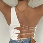 One-shoulder Lace-up Back Cropped Top