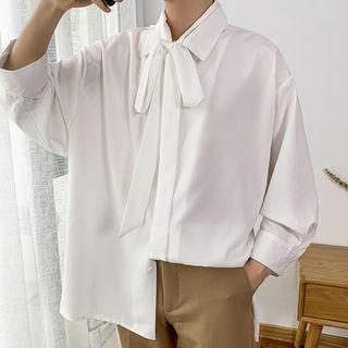 Tie-neck Plain Chiffon Shirt