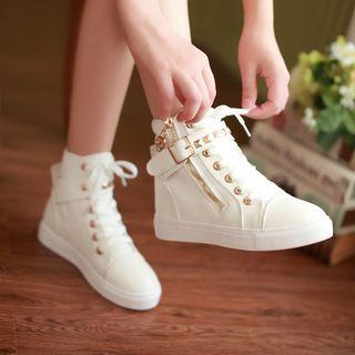 Buckled Zip-up Lace Up Ankle Boots