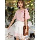 Heart Cutout Frilled Short-sleeve T-shirt / Mesh A-line Skirt