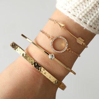 Set Of 4: Rhinestone Bracelet / Open Bangle (assorted Designs) Gold - One Size