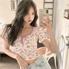 Short-sleeve Floral Print T-shirt Floral - White - One Size