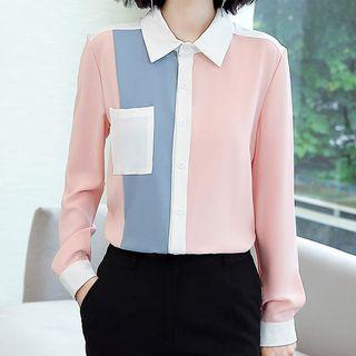 Two-tone Contrast Trim Chiffon Shirt
