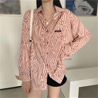 Long-sleeve Two-tone Blouse As Figure - One Size