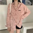 Long-sleeve Two-tone Blouse As Figure - One Size