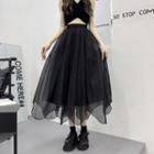 High Waist Irregular Midi A-line Skirt Black - One Size