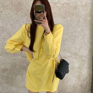 Long-sleeve Mini T-shirt Dress Yellow - One Size