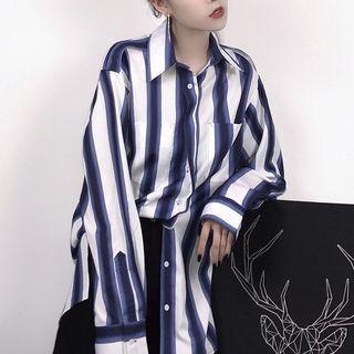 Long Striped Shirt As Shown In Figure - One Size