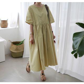 Elbow-sleeve Long Empire Dress