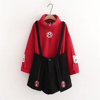 Mock Turtleneck Embroidered Pullover / Jumper Shorts / Set