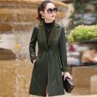 Faux Leather Single Button Coat