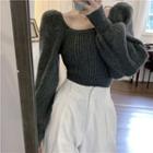 Square Neck Puff Sleeve Cropped Sweater