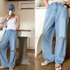 Distressed Wide-leg Jeans Light Blue - One Size