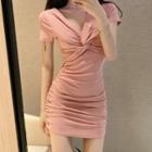 Short-sleeve Knotted A-line Dress