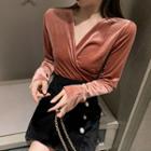 Long-sleeve Crisscross Velvet Top