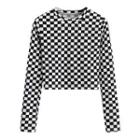 Long-sleeve Checkerboard Crop Top