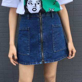 Zip-up A-line Mini Denim Skirt
