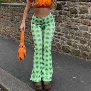 Heart Print Boot Cut Pants