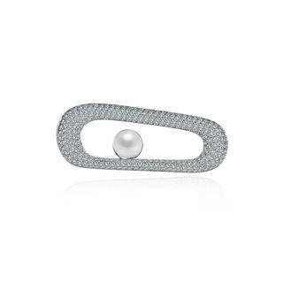 Simple And Creative Geometric Imitation Pearl Brooch With Cubic Zirconia Silver - One Size