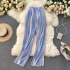 Printed Band-waist Accordion Pleated Straight-cut Pants