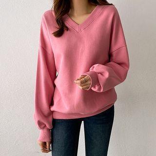 V-neck Drop-shoulder Napped Sweatshirt