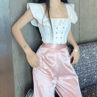 Square-neck Sleeveless Top / High-waist Wide-leg Pants