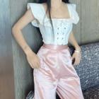 Square-neck Sleeveless Top / High-waist Wide-leg Pants