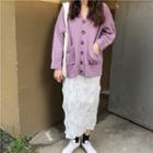 V-neck Cardigan / Crinkle Midi Skirt