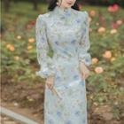 Long-sleeve Floral Lace Midi Sheath Dress