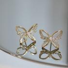 Faux Pearl Rhinestone Butterfly Earring 1 Pair - Gold - One Size