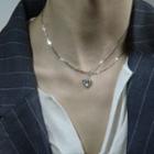 Asymmetric 925 Sterling Silver Rhinestone Heart Pendant Necklace