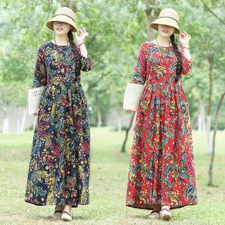 Ethnic 3/4-sleeve Print Dress