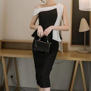 Mock Two Piece Color Block Midi Sheath Dress