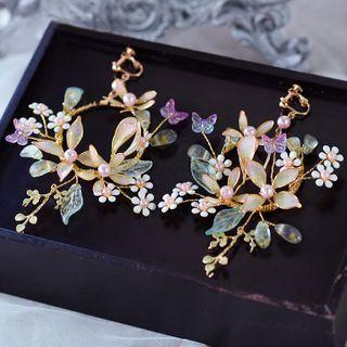 Wedding Flower Hoop Dangle Earring 1 Pair - Clip-on Earrings - Gold - One Size