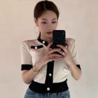 Short-sleeve Two Tone Cardigan White - One Size