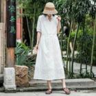 Short-sleeve Embroidered Midi Dress White - One Size