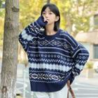 Printed Oversize Sweater Blue - One Size