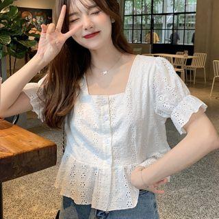 Puff-sleeve Perforate Top