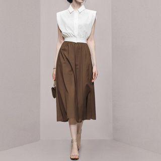 Set: Sleeveless Crop Shirt + Midi A-line Skirt