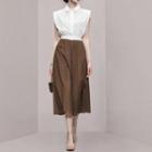 Set: Sleeveless Crop Shirt + Midi A-line Skirt