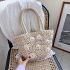 Embroidered Woven Tote Bag White - One Size