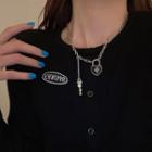 Rhinestone Alloy Lock & Key Pendant Necklace Silver - One Size
