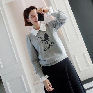Peterpan-collar Dog Print Pullover