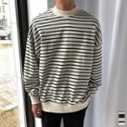 High-neck Striped Sweatshirt Black - One Size